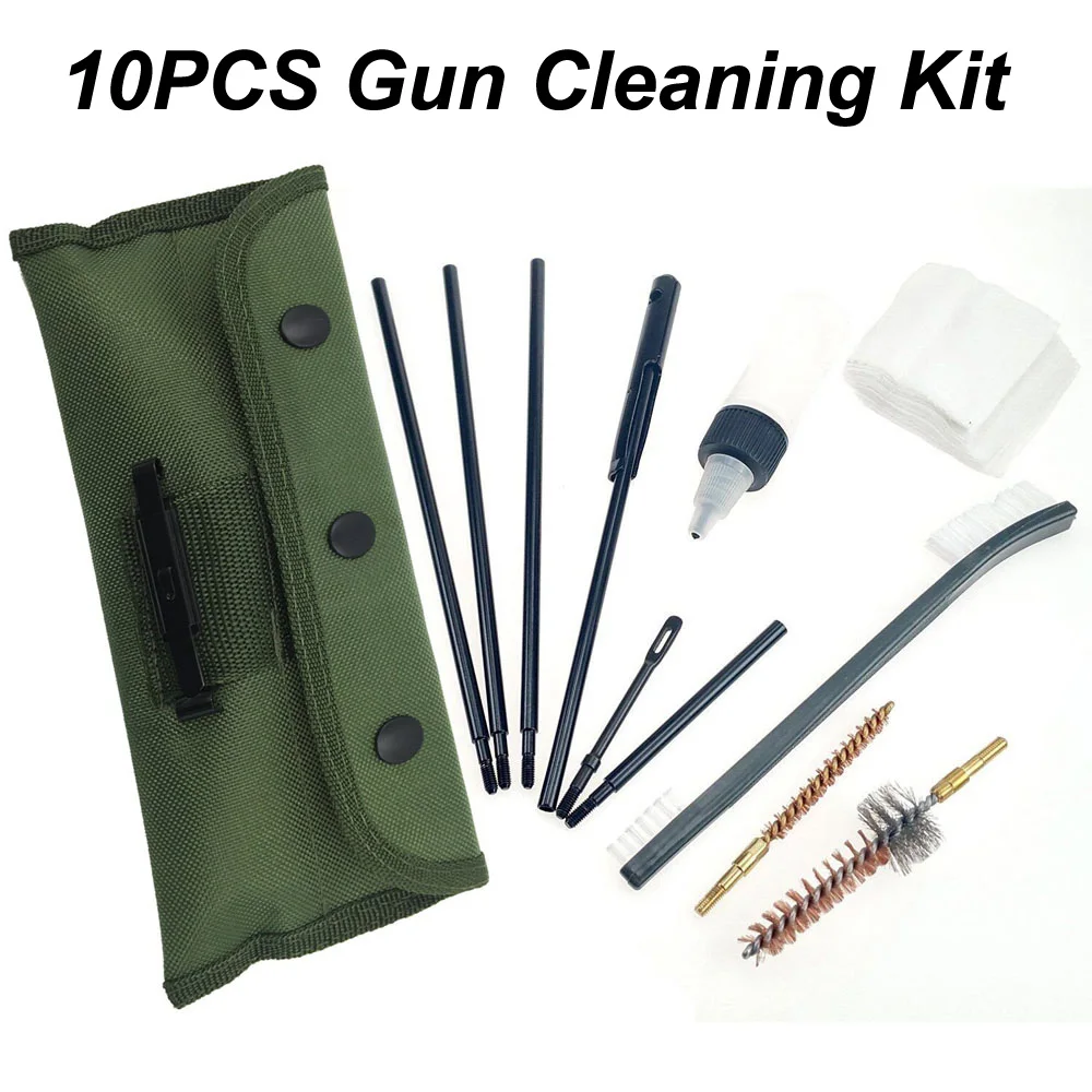 10pcs Gun Hunting Cleaning Kit M16 and AR-15 Field Cleaning Kit Steel Wire Brush with Olive Green Bag Gun Cleaning Set