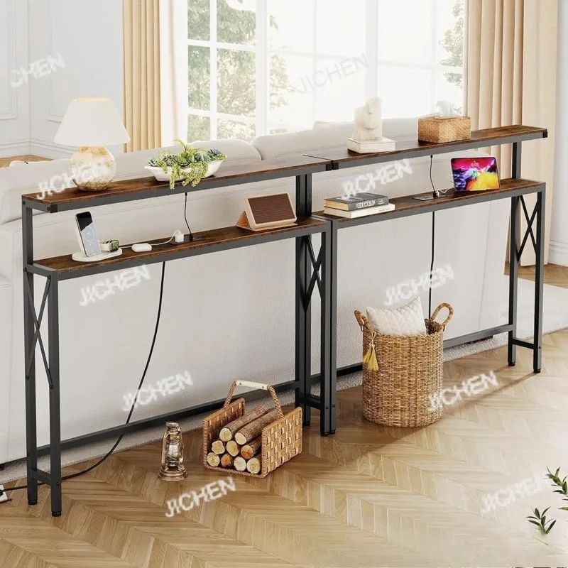 

Neu Narrow Console Table with LED Lights and Charging Station, Couch Table with Power Outlet, Easy To Assemble