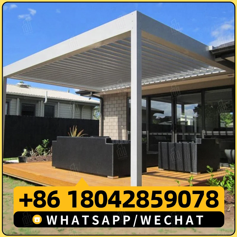 3x3m Manual Bioclimatic Pergola Aluminium Louvered Pergola with Adjustable Rainproof Roof Gazebo for Garden Yard