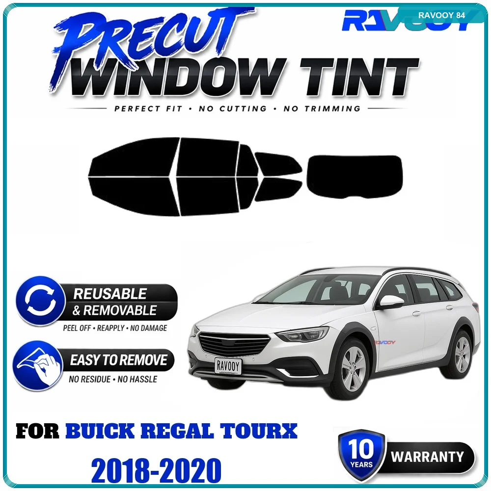 RAVOOY Precut Window Tint, Reusable Removable EPU Film, Custom Fit for Buick Regal Tourx 2018-2020, UV Heat Protection