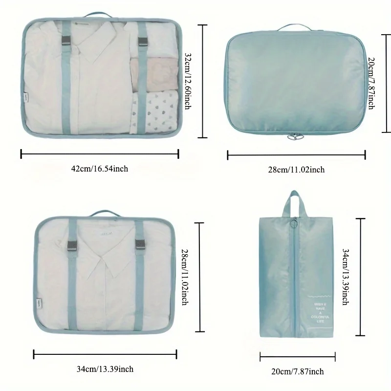 7-częściowy zestaw organizatorów podróży, nylonowe kostki do pakowania do walizki, zawiera duże/średnie/małe torby na ubrania, torbę na bieliznę, torbę na buty