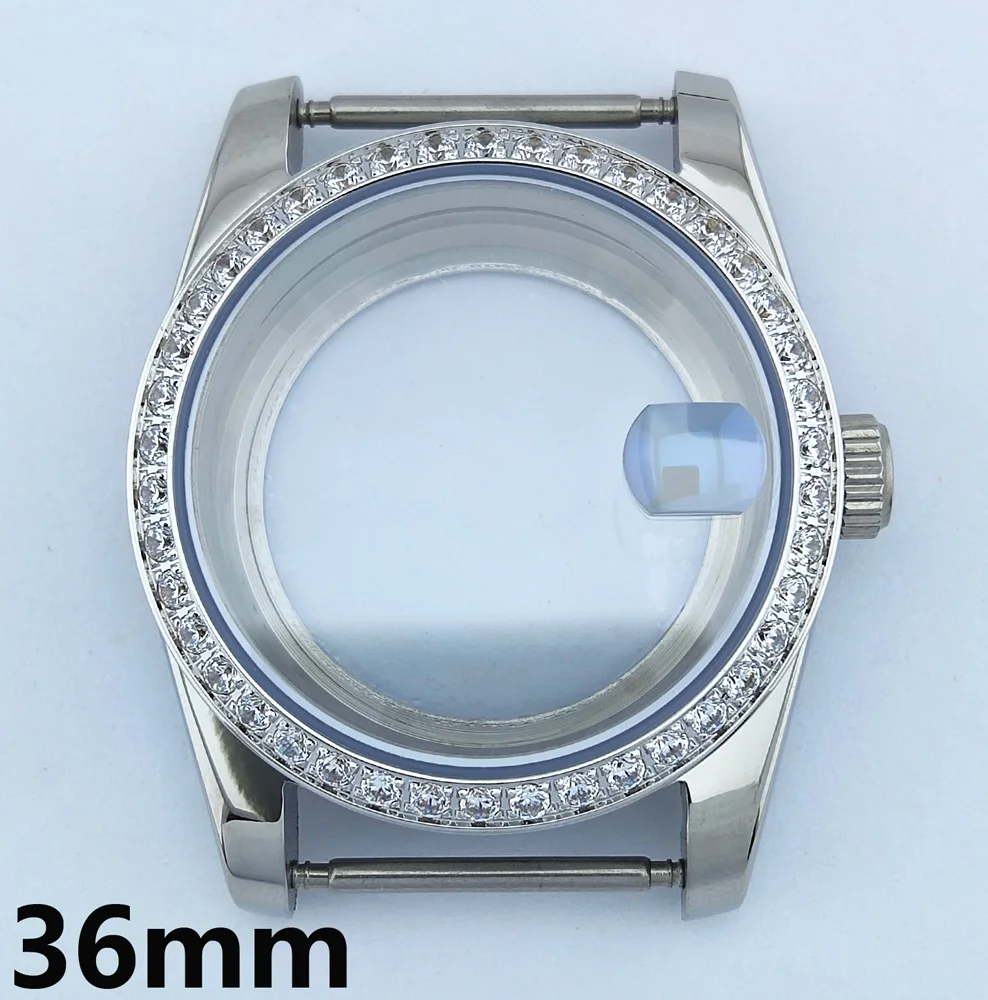 

36mm Case Diamond Case NH35 Case Screw In Crown Inlaid With Stainless Steel Sapphire Glass Case Fit NH35/NH36 Movement