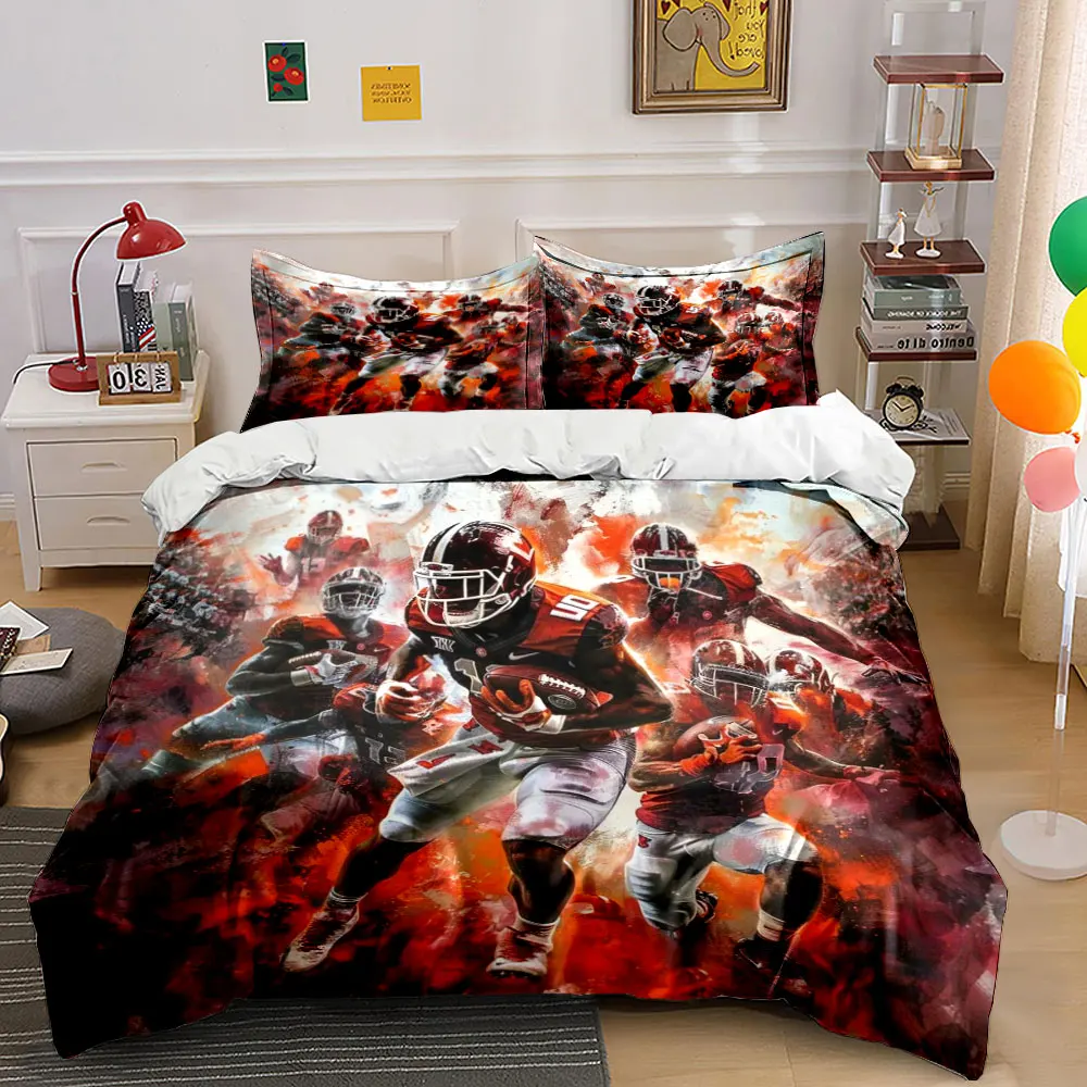 Dynamic Football Player Collage Print Bedding Set 1 Duvet Cover 2 Pillowcases for Adult and Children Luxury Gift Full Size