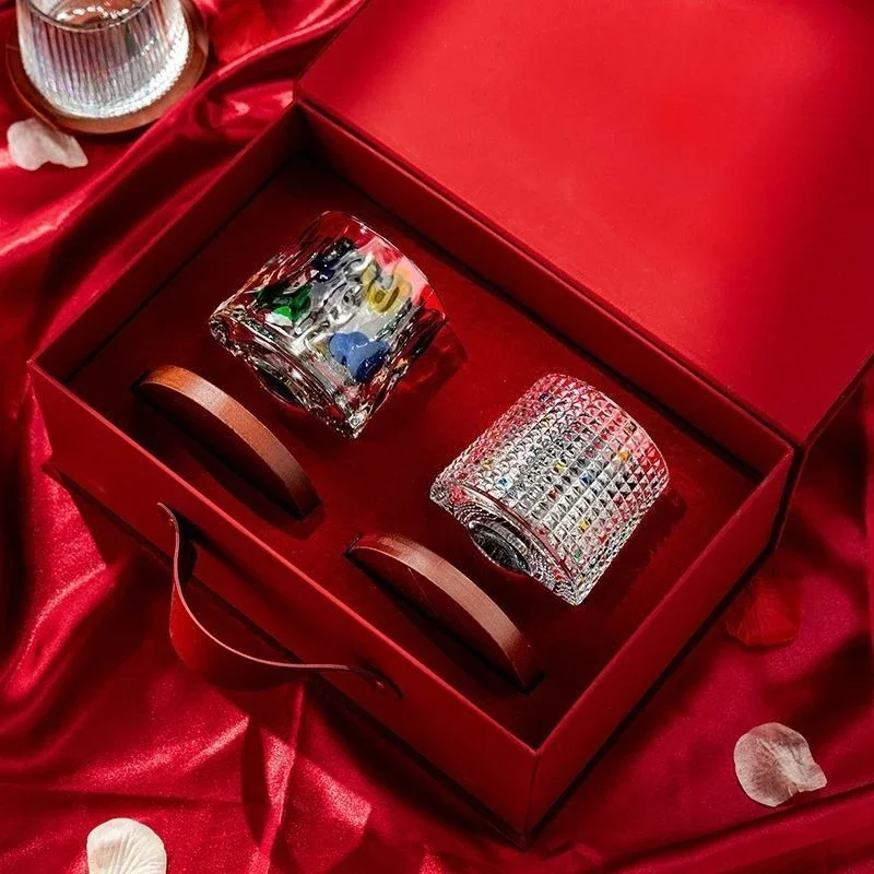 CLL painted rotating glass water cup gift box set light luxury high-end couple cup wedding gift