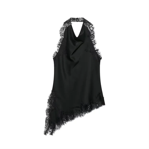 Imagen 2 del producto MYST & ZA2025, novedad de verano, moda para mujer, temperamento sexy, espalda descubierta, encaje empalmado, cuello halter, top asimétrico + falda de longitud media