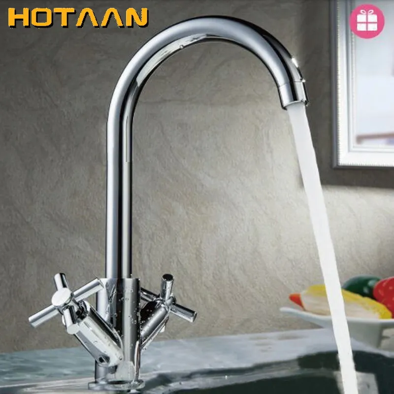 

HOTAAN Dual handle cold and hot water mixer tap kitchen sink tap ,kitchen mixer,round swivel Kitchen Faucets,torneira YT-6050