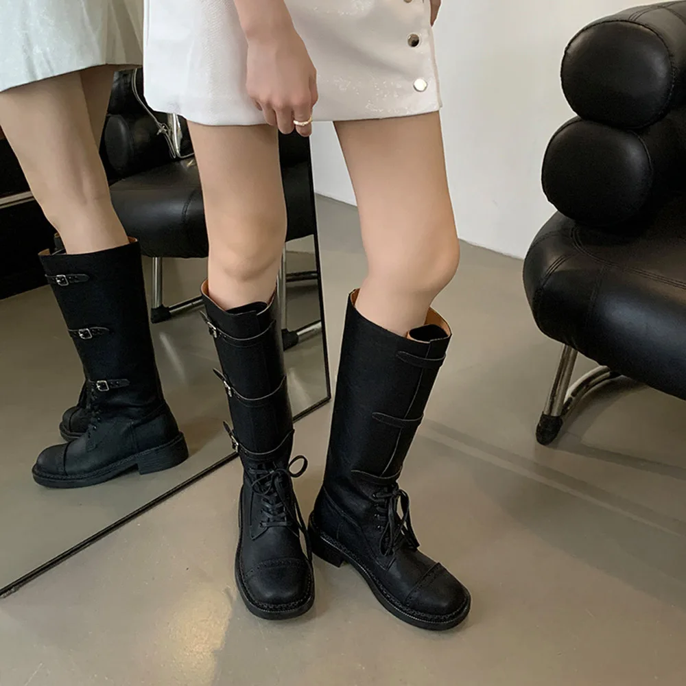 Alionly High Top Boots, salto baixo, pequeno toe quadrado, botas de cavaleiro confortáveis, elegantes e retrô, novo, 2024