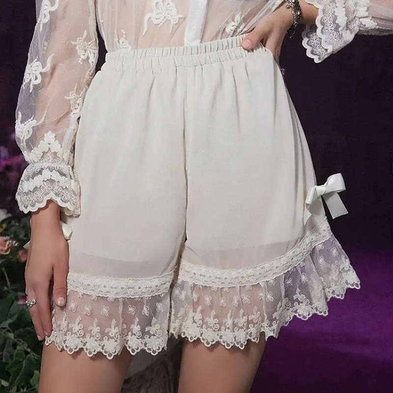 

HEZIOWYUN шорты в стиле пэчворк с вышивкой и цветочным кружевом и рюшами по подолу, женские летние эластичные свободные домашние шаровары с высокой талией и бантом