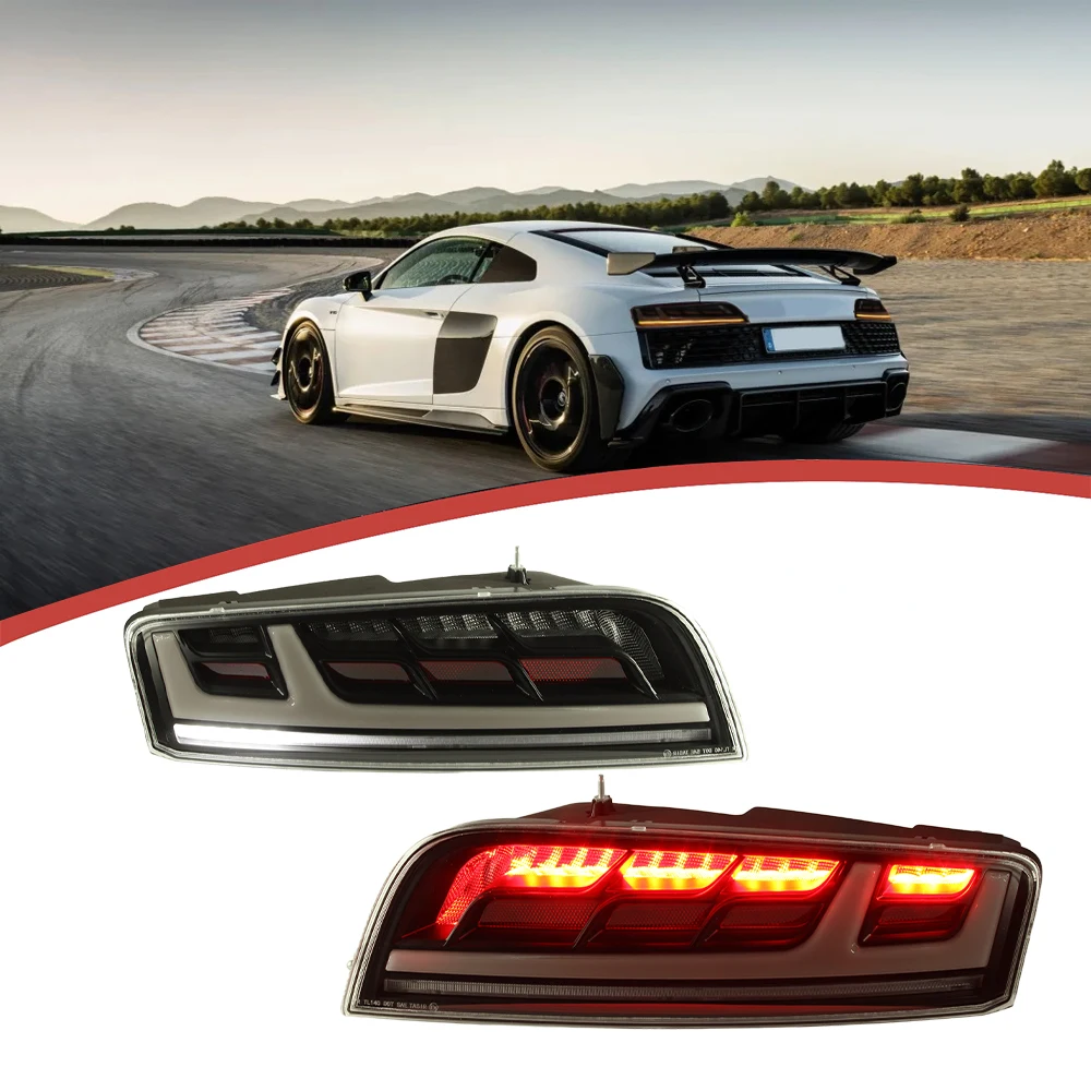 DK Motion Newest factory direct sale  Red Bar LED Tail Lights for Audi R8 2008-2016 ABS Waterproof Car Rear Lights