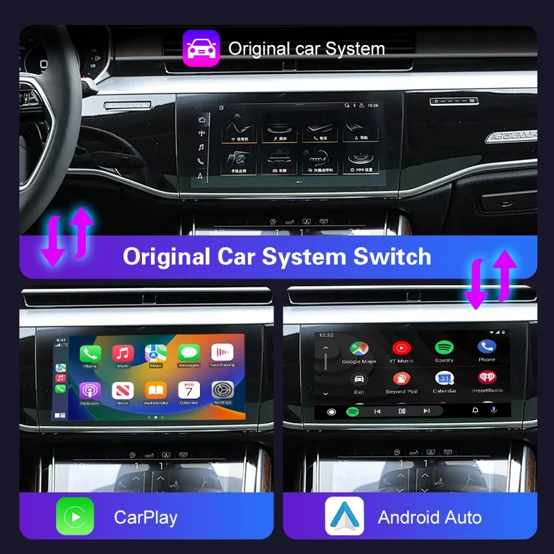 Newest Wireless CarPlay Box For Audi A8 Q8 MIB3 2018-2025 8.8 10.1 Android Auto Mirror Navigation Support Front Reverse Camera