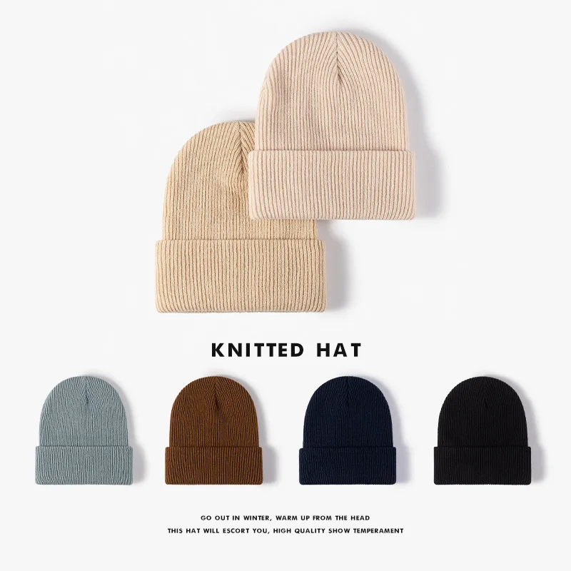 Unisex Black Knit Beanie Hat Warm Plain Skull Cap for Winter Outdoor Fashion Wholesale