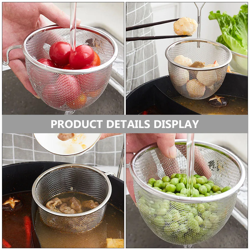 

Stainless Steel Noodle Strainer Basket with Long Handle Non-Slip Hang Hook Kitchen Colander Dumpling Skimmer Food Strainer
