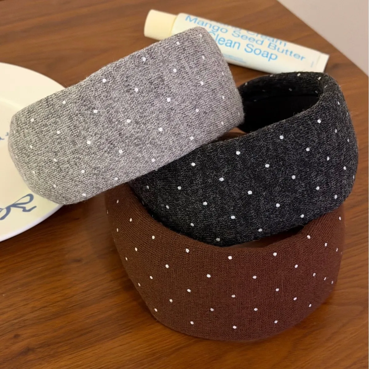 

6 шт./лот, корейские вязаные повязки на голову в горошек с широким краем для женщин, милые и элегантные повседневные аксессуары для волос для улицы