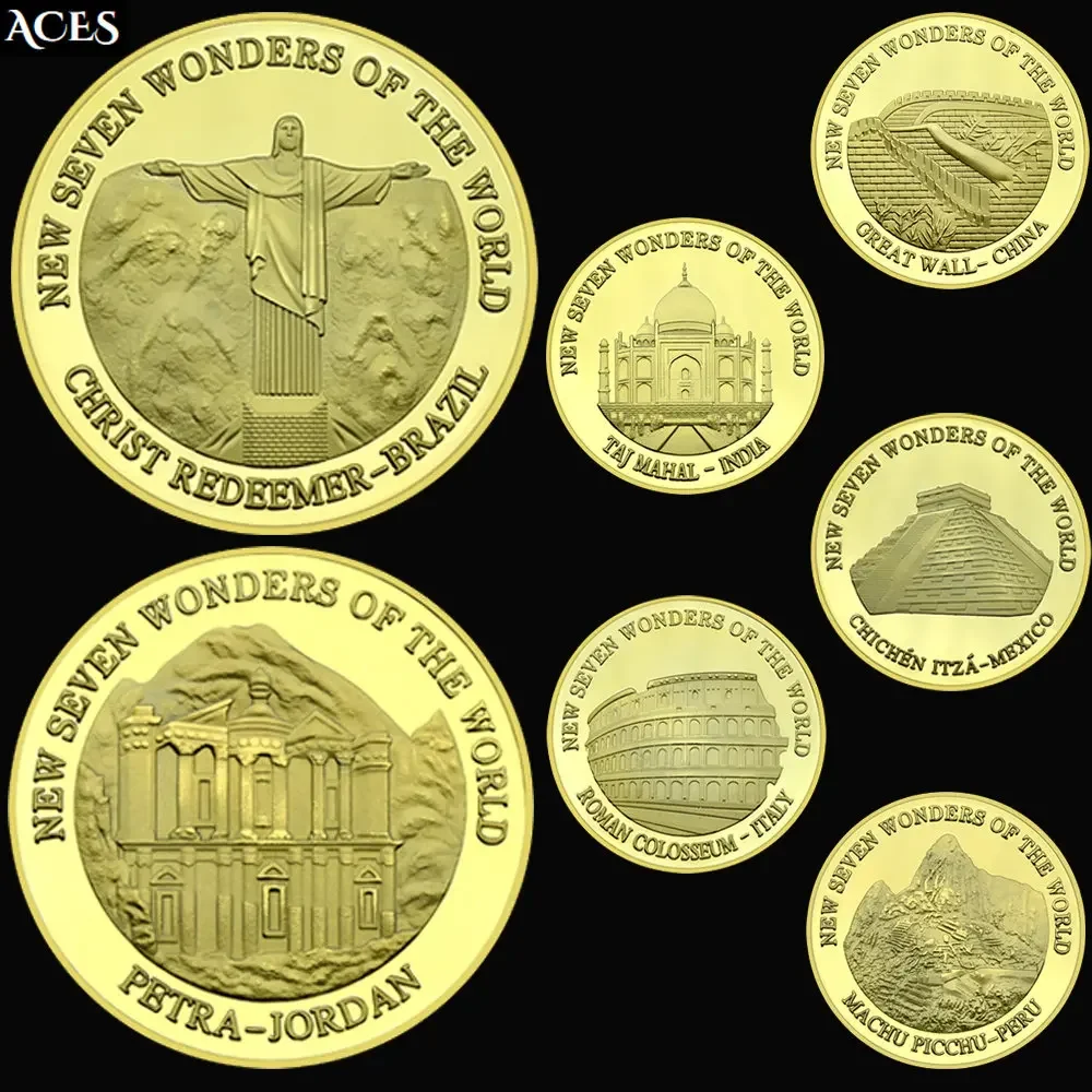 14pcs 2007 New 7 Wonders of The World GOLD and SILVER Coins World Classic Historic Site Medal in Capsule Art Worth Collection