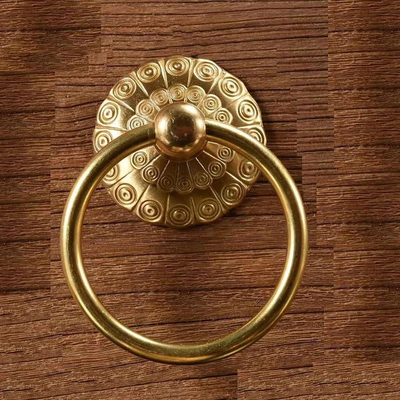 Small Vintage Door Ring Knocker Brass Old Knob for Cabinet Classics Gate Round Ring Handle Retro Entrence Door Knock Home Decor