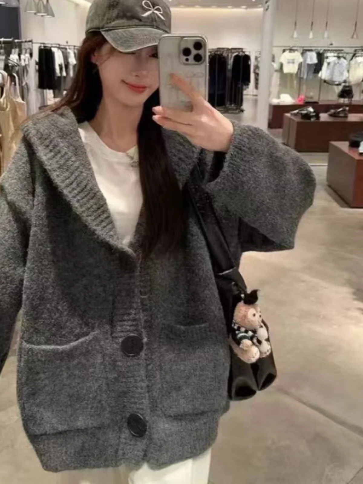 

Korean Sle Soft Cozy Hooded Knitwear Women's Spring Autumn Lazy Loose Slimming Cardigan Top Long Sve Color
