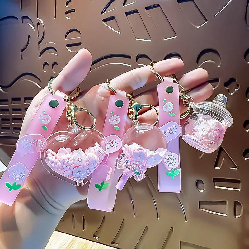 قلادة الرمل الوردي زهرة النفط العائمة سيارة المفاتيح فتاة على ظهره الديكور عطلة صغيرة #2