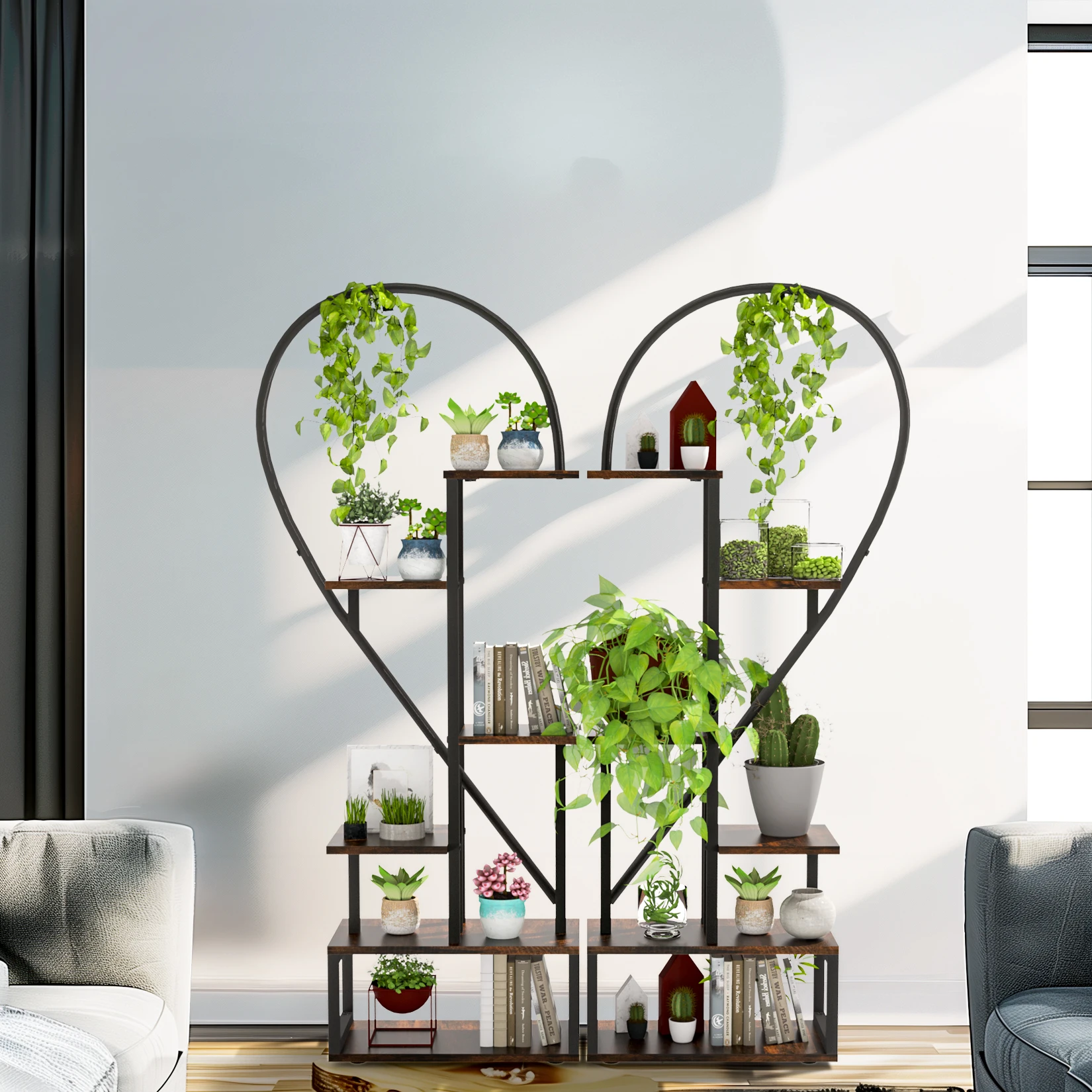 Soporte de estante para plantas en forma de corazón, soporte de Metal para plantas de interior, multiusos, 6 niveles