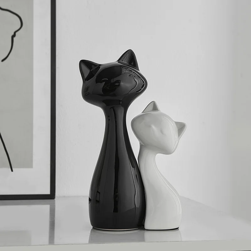 Cute Hugging Ceramic Cat Figurines, Smooth Art Kitten Statue, Minimalist Healing Desktop Ornament Home Decor Sweet Birthday Gift