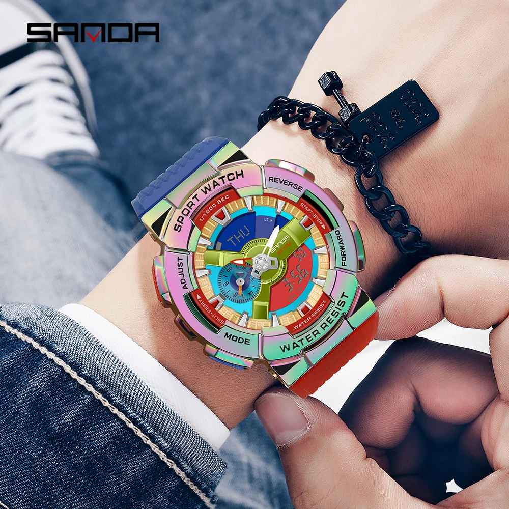 Fashion Sanda Top Brand Watch Men Magic Color Fashion Digital Wristwatch Unisex Luxury Cool Waterproof Sport Clock 9004