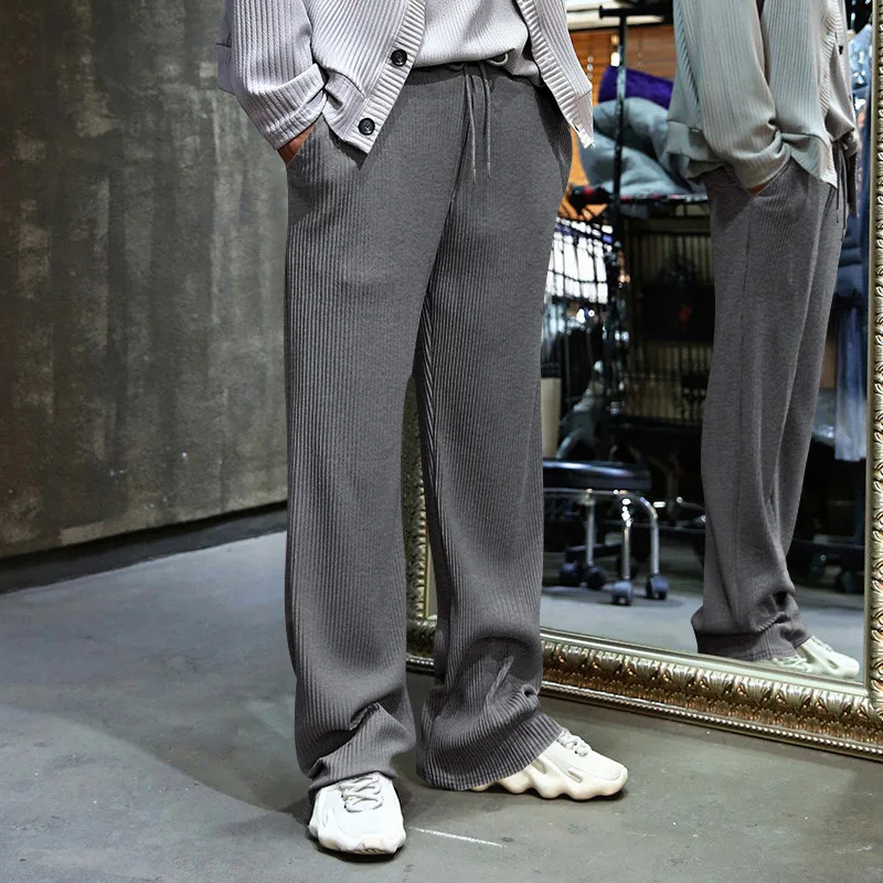 

New Pit Stripe Straight Leg Pant Men American Retro Baggy Wide Leg Pants Autumn Winter Heavyweight Warm Joggers Sweatpants Man