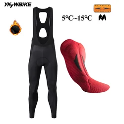 YKYW Men's Elastic Interface Cycling Bib Long Pants Winter 5~15℃ Thermal Fleece Mtb Bib Tights Pro Team 7 Hours Cycling Pants