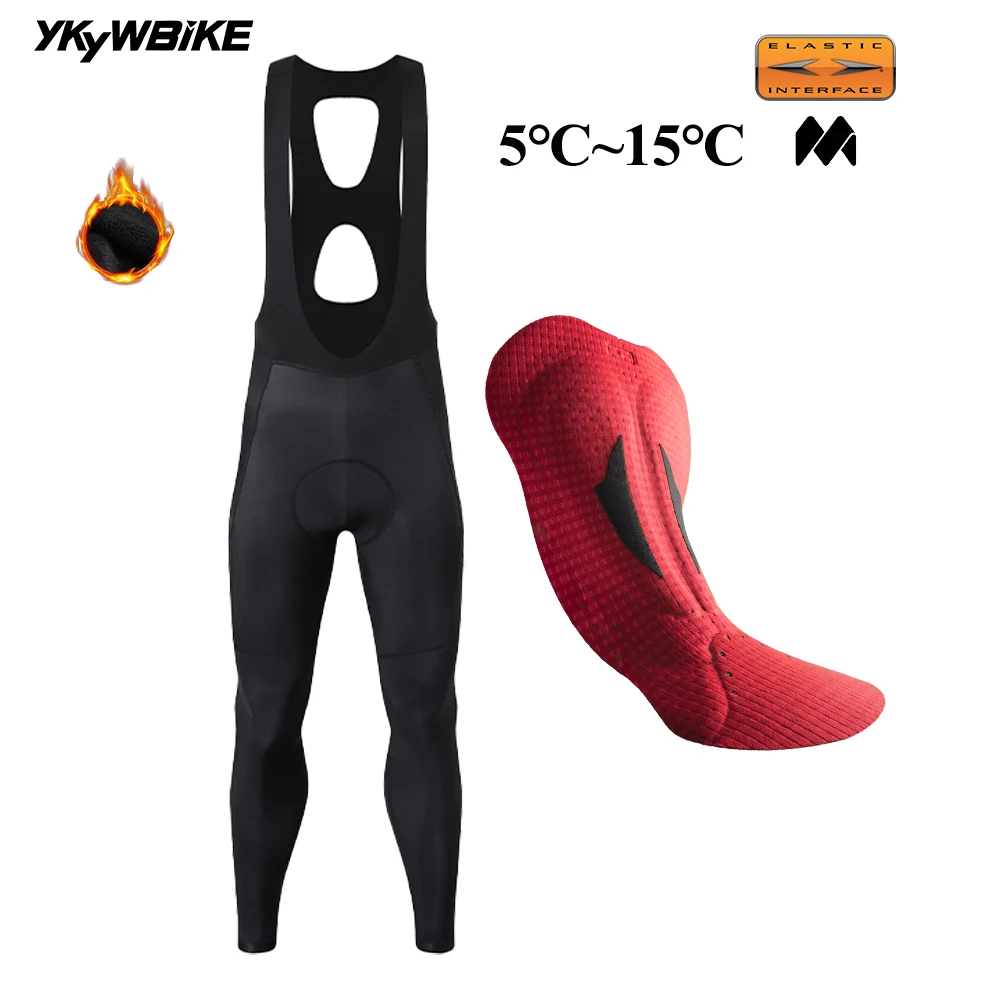 YKYW Men's Elastic Interface Cycling Bib Long Pants Winter 5~15℃ Thermal Fleece Mtb Bib Tights Pro Team 7 Hours Cycling Pants