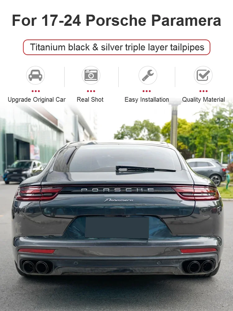 Typen für Porsche Panamera 17 971 Hochleistungs-Edelstahl 304 Dreifach-Chrom-Silber-Schall dämpfer düsen mit zwei Auslässen