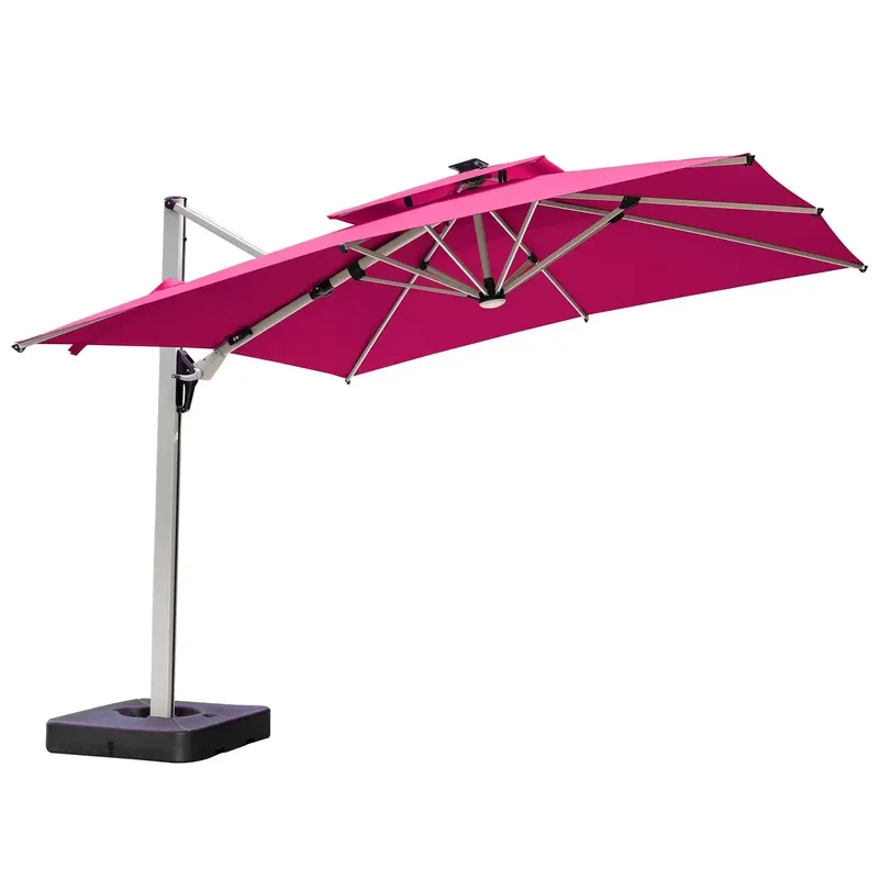 [Foshan Original ZUOAN Factory]Custom Dark Pink Fabric AL Pole Heavy Duty Movable Water Base Solar LED SunShade Outdoor