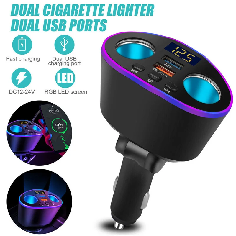 

Car Hands-free Bluetooth-compaitable 5.0 FM Transmitter Car Kit MP3 Modulator Player Handsfree Audio Receiver 2 USB Fast Charger