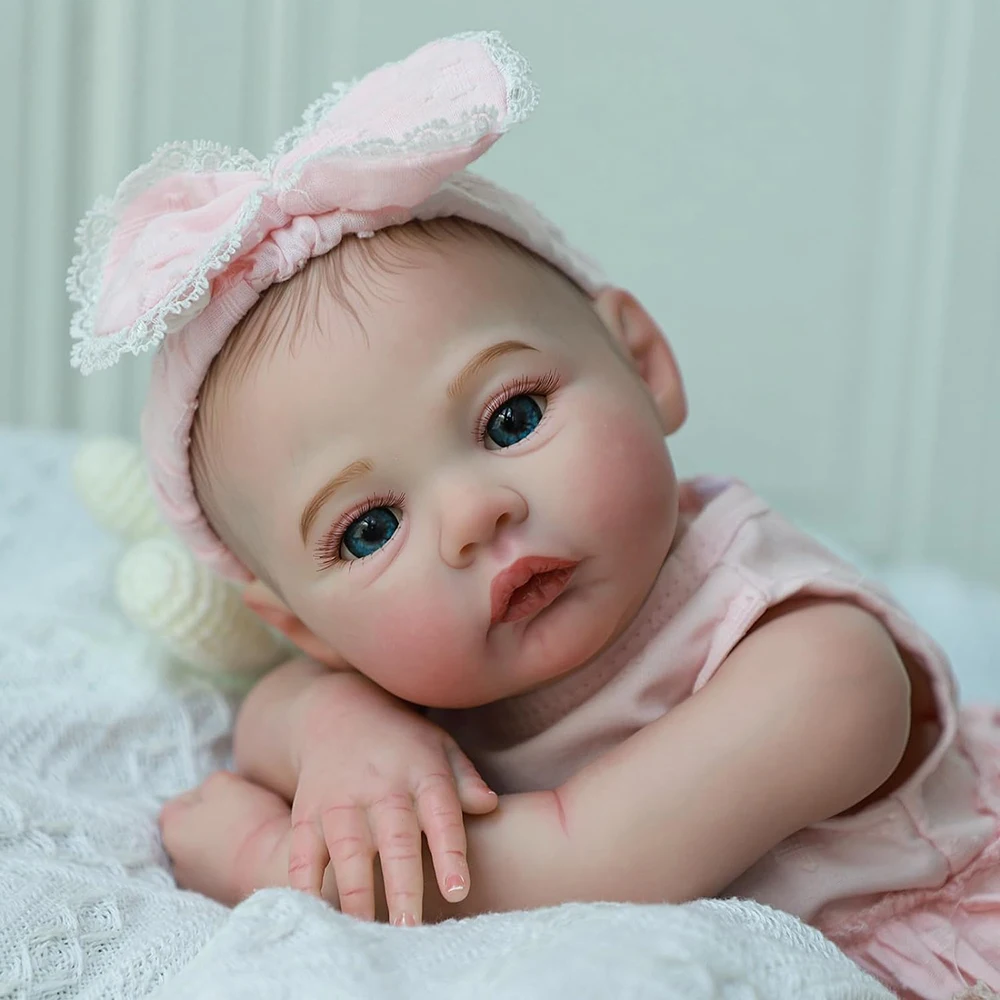 Reborn Baby Silicone Full Body Realistic Doll 48cm Newborn Girl for Nursery, Mother-to-be Soft Kids Doll Toy Christmas Gifts