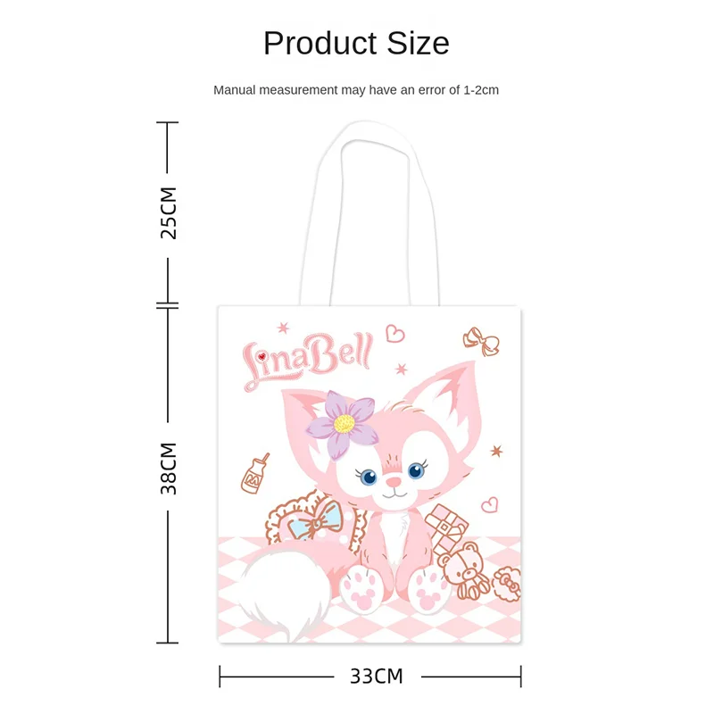 Disney Kawaii LinaBell Women Cartoon Shoulder Bag Portable Large Capacity Girls Travel Tote Bag Cute Canvas Shopping Bag Gift