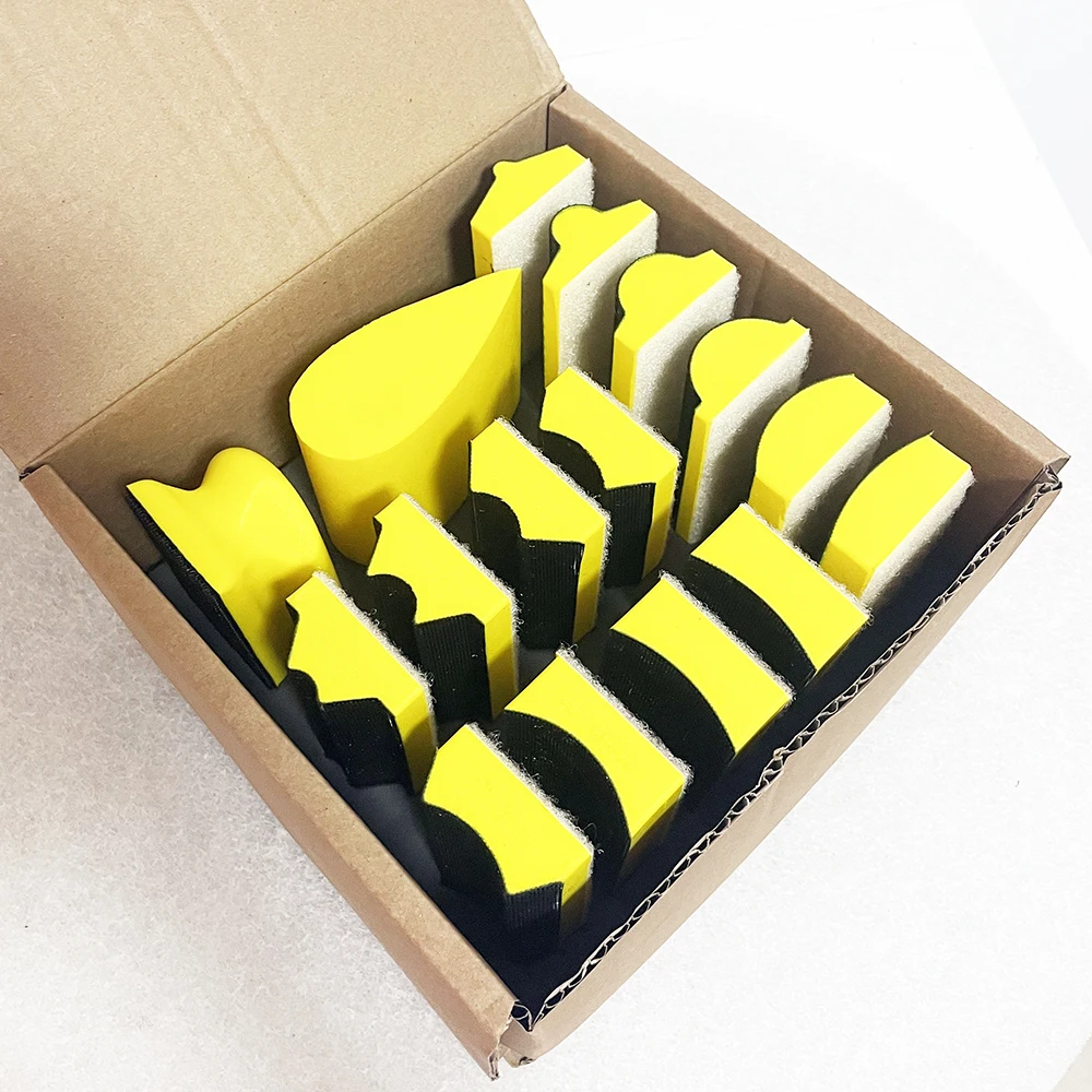 

1Box 16Pcs Interchangeable Contoured Profile Sanding Block Set Hook Loop Foam Hand Sander Wood Woodworking Furniture Auto Paint