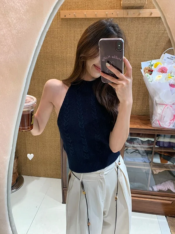 

Slim Fit Knitted Sweater Women's Style Twist Design Versatile Layering Top Breathable Soft Polyester Fiber Autumn Fashion