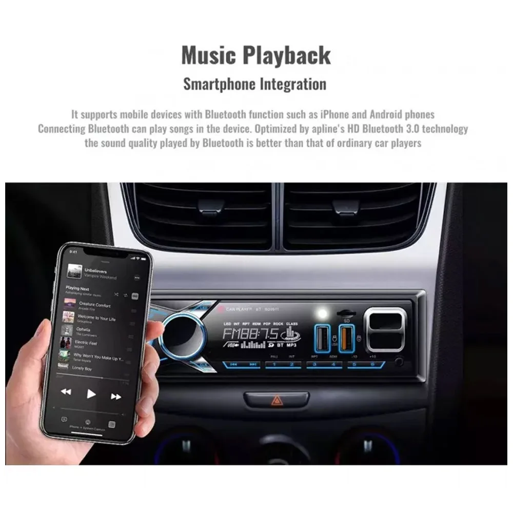 Car Radio MP3 Player Fm Radio Car Bluetooth Car Stereo Audio Receiver 1 Din Multimedia Player 12V Aux Input SD/TF/USB