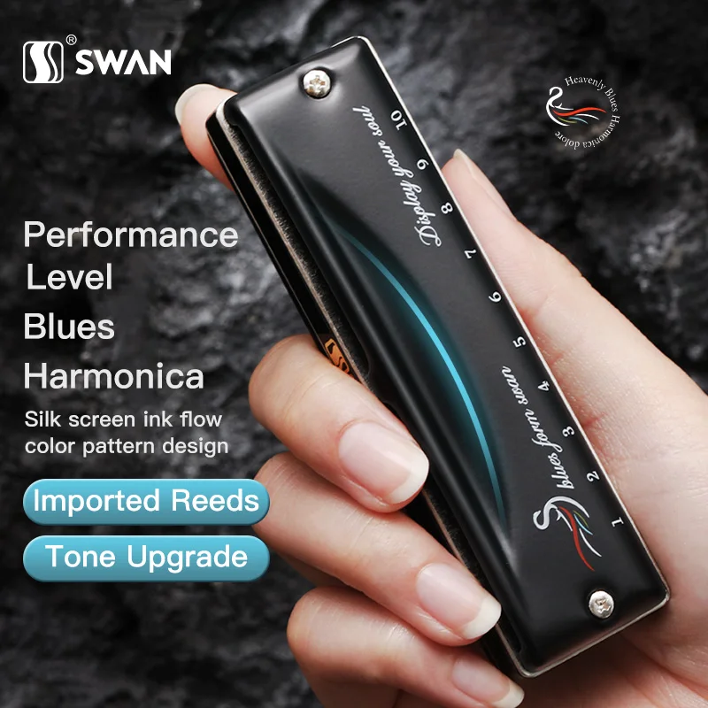 SWAN Blues Harmonica for Adults in C Key - Authentic 10 Hole 20 Tone Diatonic Mouth Organ for Soulful Melodies - for Beginners