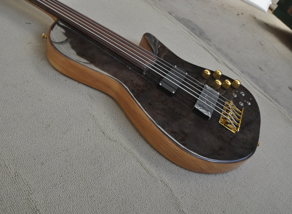 4 Strings Neck Thru Body Ash Electric Bass Guitar with Rosewood Fretboard,Fretless,Customizable