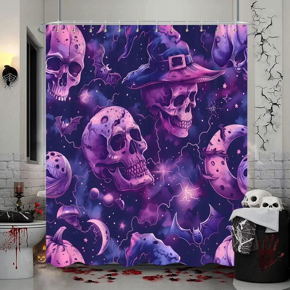 Halloween Shower Curtain Gothic Skull Skull Bat Funny Cute Halloween Bath Curtains Scary Spooky Horror Bathroom Decor With Hooks