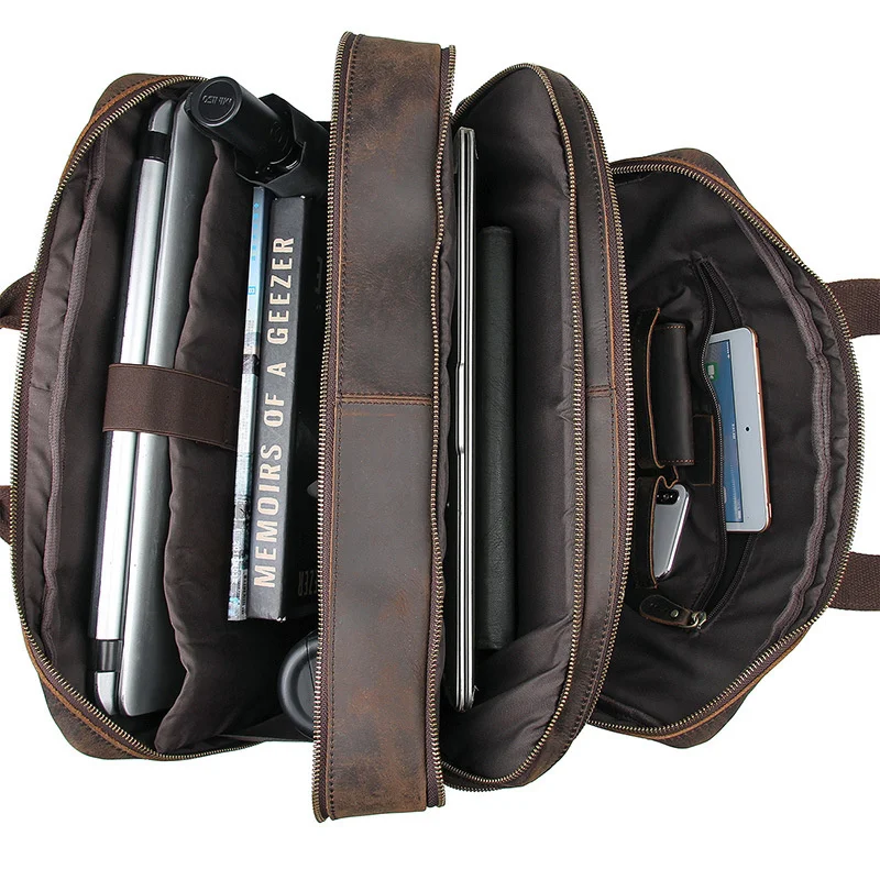 Porte-documents en cuir véritable pour hommes, sacoche d'ordinateur portable de 17.3 pouces, fourre-tout de voyage d'affaires, grande mallette rétro