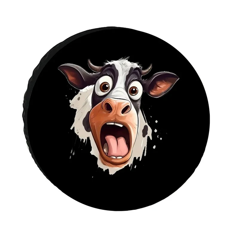 Cartoon Funny Cow Pattern, Multi-Functional Multi-Purpose Spare Tire Cover, Available In Multiple Sizes, Polyester Material Wind