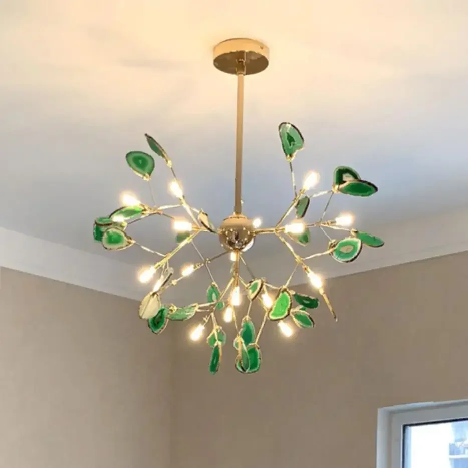 Nordic natural agate LED Chandeliers G4 color green blue red purple creative lighting lobby restaurant staircase Chandeliers