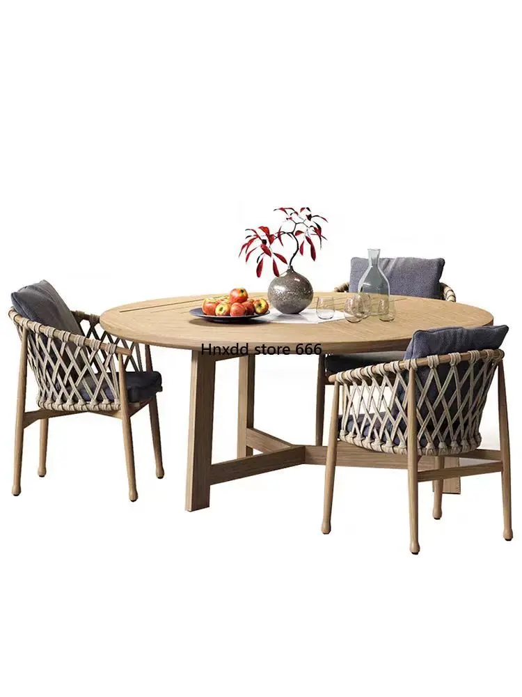 

Outdoor table and chair courtyard balcony leisure teak solid wood rattan chair villa outdoor furniture combination