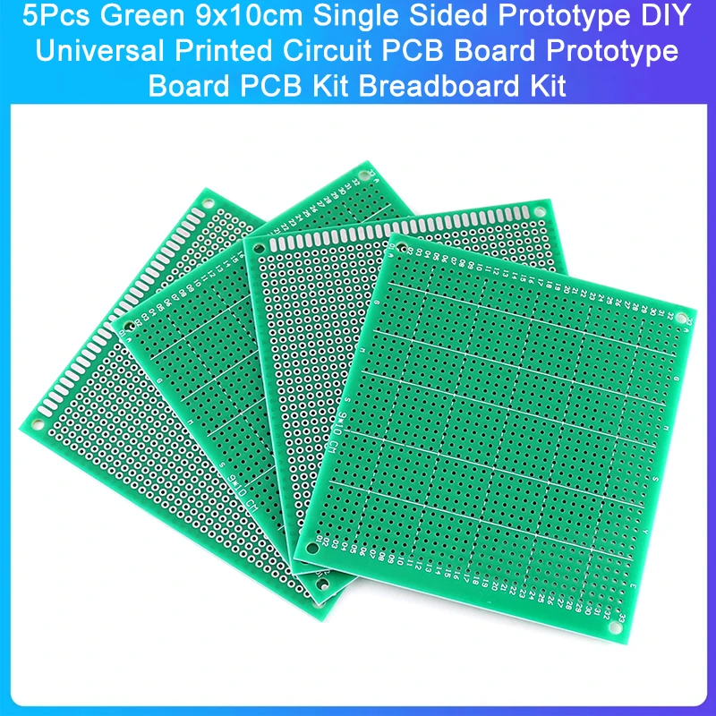 Prototype universel simple face pour circuit imprimé, kit de planche à pain, PCB, PCB, bricolage, vert, 9x10cm, 5 pièces