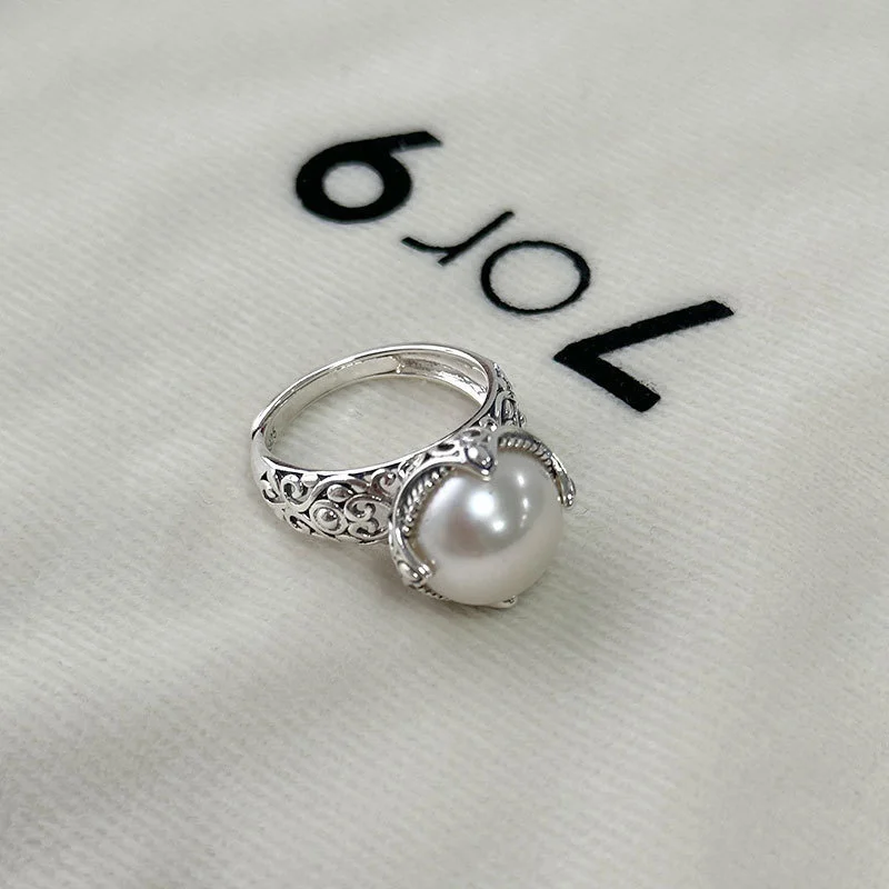 Fashion Vintage Geometic Big Pearl Ring For Women Girls Engagement Wedding Party Jewelry Gift jz874