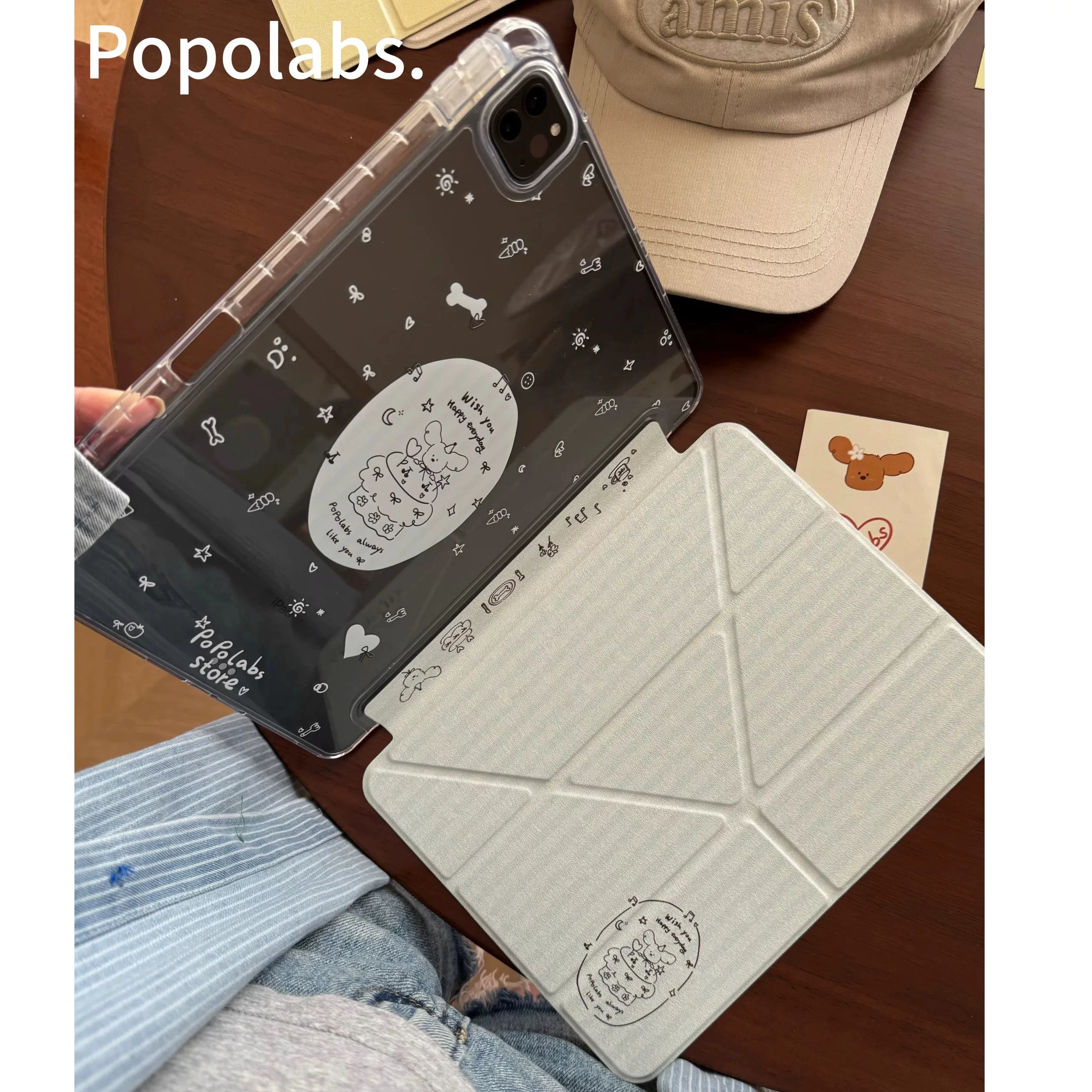 New Cute Cartoon Stripes Tablet Case For iPad pro10/11/6th/7th /8th /Air 3rd/Air 4th/9th Air 5th 11 MINI 3YFold Anti-fall Cover