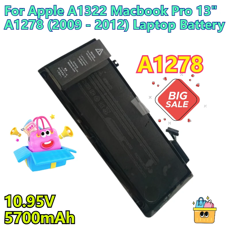 

New 10.95V 5700mAh for Apple A1322 Macbook Pro 13" A1278 (2009 - 2012) Laptop Battery