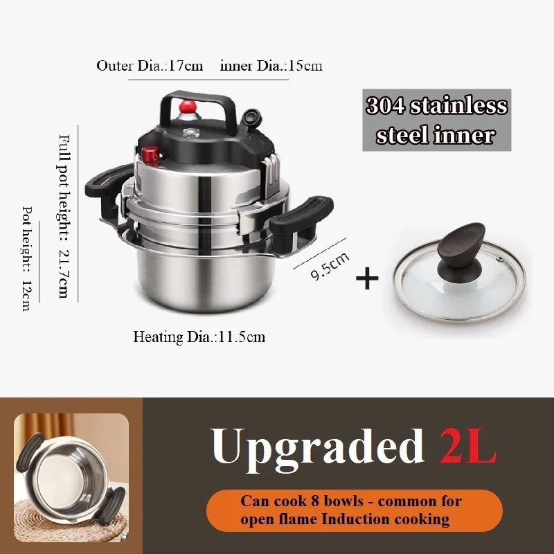 

2L 304 Stainless Steel Outdoor Camping Portable Micro Pressure Cooker w/Handle Household Mini Pressure Cooker 5-mins Quick Cook