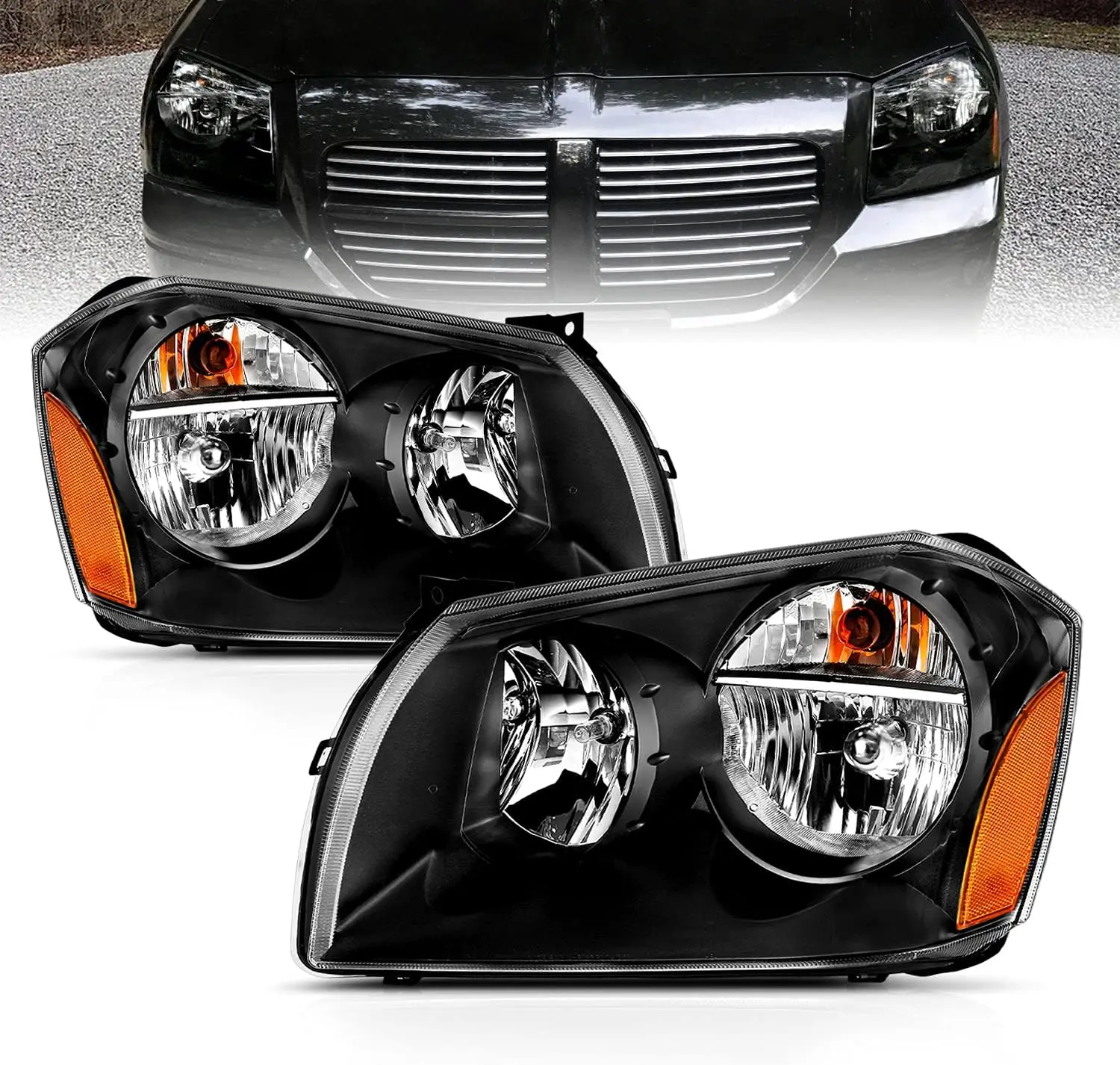 

Black Replacement OE Headlights Set for 2005-2007 Dodge Magnum (Pair) High/Low Beam Bulb Included