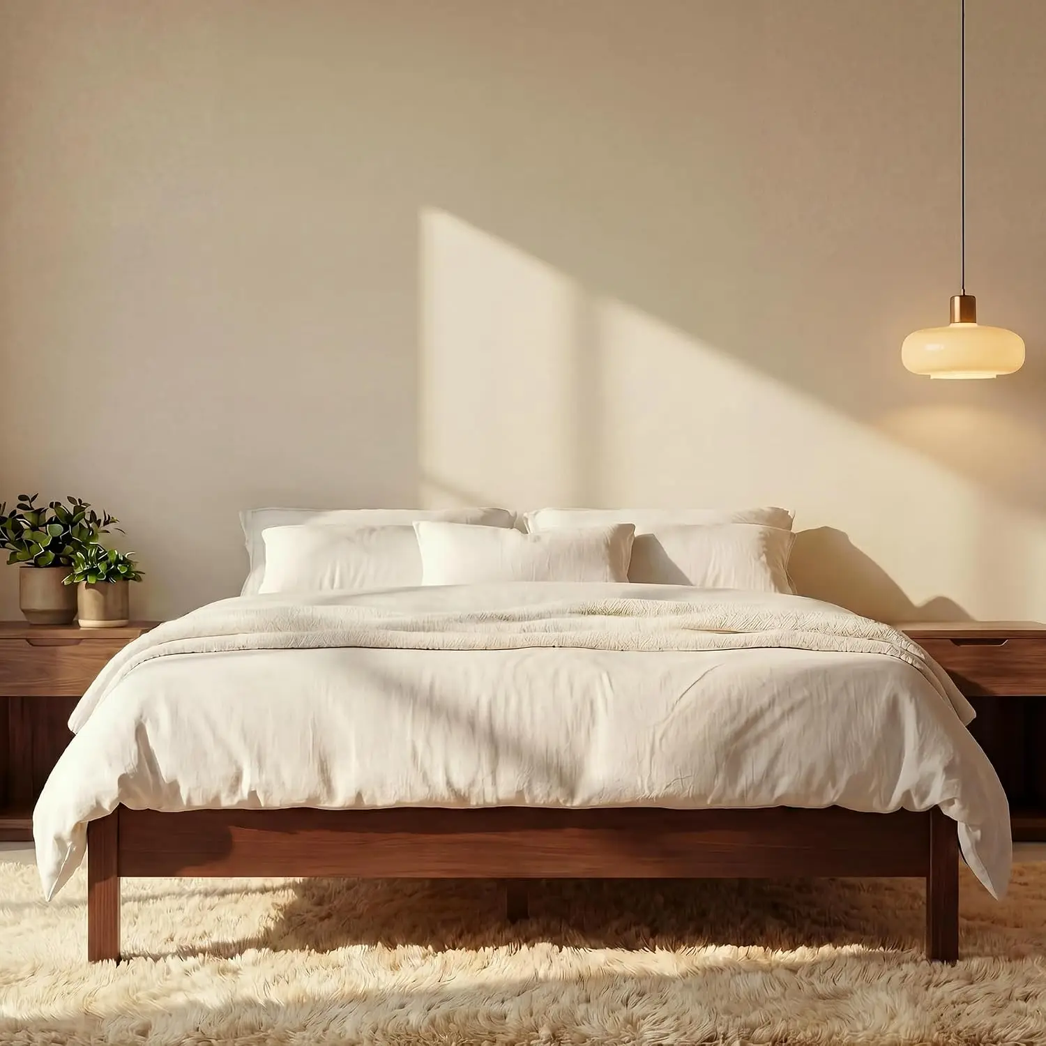LIFEMENT Queen Bed Frame Signature Wood Platform, Noise Free, Under Bed Storage, No Box Spring Needed, Easy Assembly, Cherry