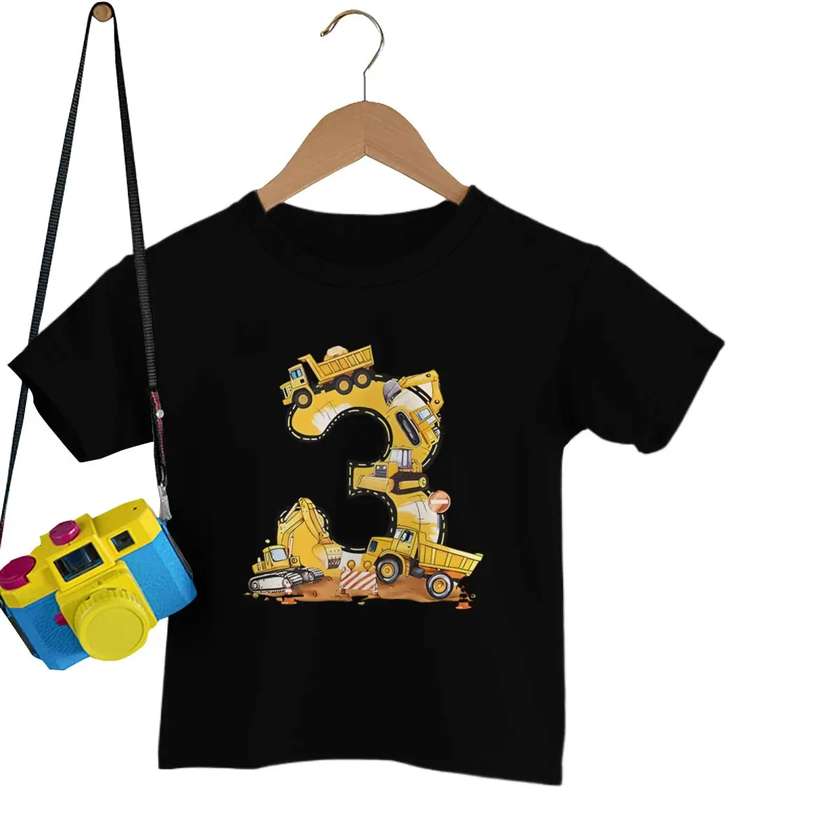 3rd Birthday Construction Truck Kids T-Shirt 3 Year Old Excavator Graphic Tee Toddler Boy Birthday Tee Digger Number 3 Clothes